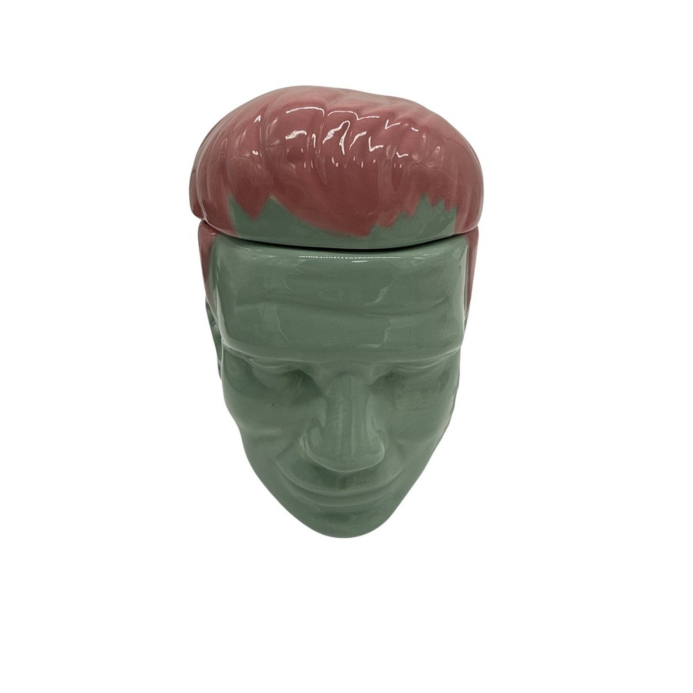Frankenstein Monster Head Candy Jar Trinkets Pink Pastels Novelty Retro Repro
